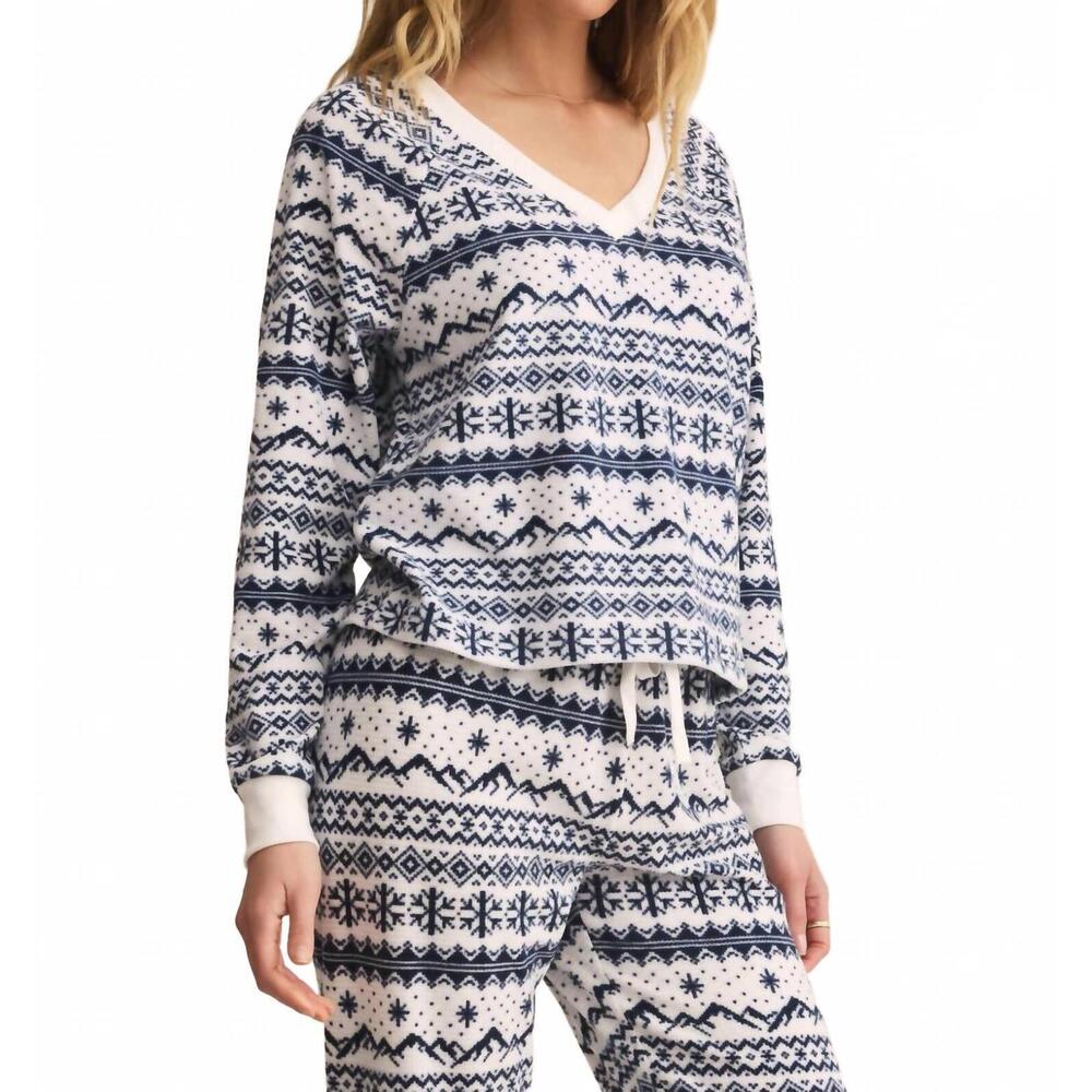 NEW Z SUPPLY slopes fairisle long sleeve top in vanilla ice
